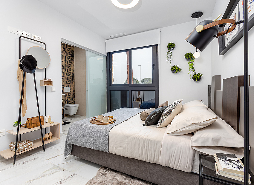 Slaapkamer in de modelwoning van La Hoya by Duly